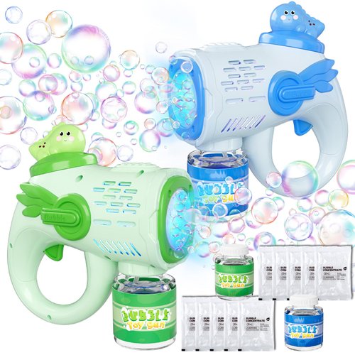 Dinosaur Bubble Gun 2-Pack - Light-Up Dino Bubble Machine Toys for Ages 3+ Kids with 10 Bubble Solution, 3-8 Year Old Boys Girls Birthday Party Favors Bubbles for Kids Toddler Toys