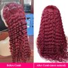 24 Inch Burgundy Lace Front Wigs Human Hair Wigs for Black Women 99J Deep Wave Wigs Glueless Wet and Wavy Red Colored Curly Human Hair Wig Pre Plucked 13x4 Transparent Lace Frontal Wigs 180% Density