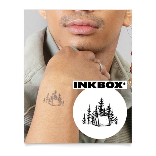 Inkbox Temporary Tattoos, Semi-Permanent Tattoo, One Premium Easy Long Lasting, Water-Resistant Temp Tattoo with For Now Ink - Lasts 1-2 Weeks, Happy Camper, 2 x 2 in