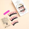 French Tip Press on Nails Medium Coffin Square Black Fake Nails 3D Butterfly Charms with Rhinestones Acrylic Glue on Nails Full Cover Pink False Nails Stick on Nails for Women Girls Manicure 24Pcs