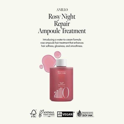 Rosy Night Repair Hair Ampoule Treatment with Protein, Peptide, Amino Acid Complex to Repair Damaged & Dyed Hair, Musky Floral Scent, Color Safe, Silicone, Sulfate & Paraben Free (200ml / 6.76 fl.Oz)