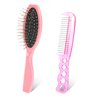 Wig Brushes for Synthetic Hair, 2 Pieces Stainless Steel Teeth Wig Brush Portable Synthetic Doll Wig Hair Brush Metal Wire Wet Hair Comb Hair Extension Brush Wig Brush for Women Girls Human Hair, Pink