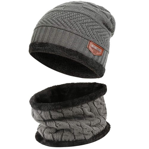 FZ FANTASTIC ZONE Mens Womens Winter Beanie Hat Scarf Set Warm Knit Thick Fleece Lined Skull Cap Neck Warmer for Men Women