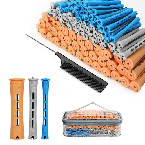 BELICOO 108 Pieces Hair Perm Rods Set, 3 Sizes Cold Wave Rods Hair Rollers Heatless Perming Rods Set with Pintail Comb or Long & Short Hair DIY Different Hairdressing Styling Tool