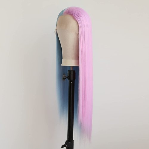 melody wig Synthetic Half Pink Half Blue Lace Front Wigs Long Silky Straight Wig Heat Resistant Fiber Synthetic Half Wigs Middle Part Replacement Wig
