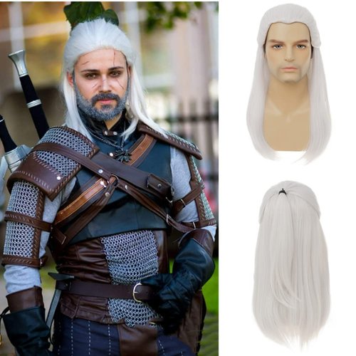 Dai Cloud White Straight Wigs for Men Long White Male Hair Halloween Cosplay Anime Wigs