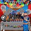 Truck Birthday Party Supplies Truck Theme Party Decorations, 99 Pcs(Backdrop Tablecloth Banner Triangle Bunting Cake Toppers Foil Balloons Honeycomb Centerpieces Flags Balloon Garland Arch Kit)