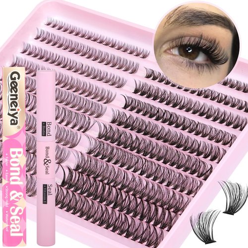 Geeneiya 20D+40D Lash Extension Kit Wispy Lash Clusters Kt Natural Cluster Eyelash Extensions with Waterproof Lash Bond and Seal