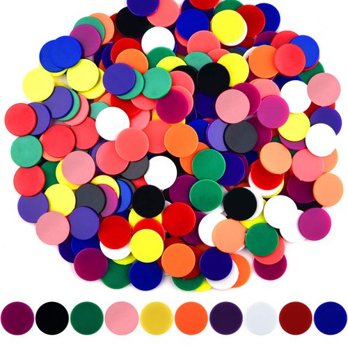 Coopay 200 Pieces 10 Colors 1-1/5 inch Plastic Learning Counters Disks Bingo Chip Counting Discs Markers for Math Practice and Poker Chips Game Tokens