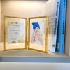 AhaGo Folding Double Frame, Gold Floating Picture Frame with Hinge, 4"×6" for 4"×6" 3"×5" 2"×4", Vertical, Real Glass, Tabletop Use, Classy For Christmas, Wedding, Birthday, Home or Office Décor