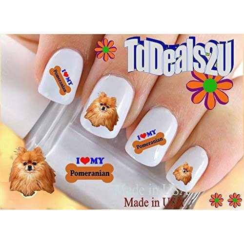 Dog Breed - Pomeranian I Love Dog Bone Nail Decals - WaterSlide Nail Art Decals - Salon Quality! Made in USA