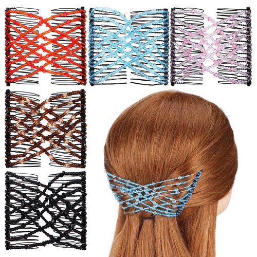 Beaupretty 5Pcs Stretchy Double Comb Hair Clip Hair Combs Elastic Hair Comb Clip Hair Combs Accessories for Women Curly Thick Wavy Hair Ponytail