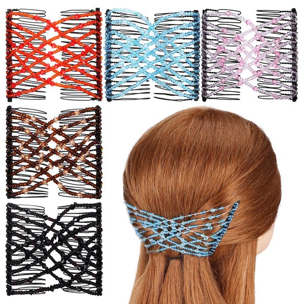 Beaupretty 5Pcs Stretchy Double Comb Hair Clip Hair Combs Elastic Hair Comb Clip Hair Combs Accessories for Women Curly Thick Wavy Hair Ponytail