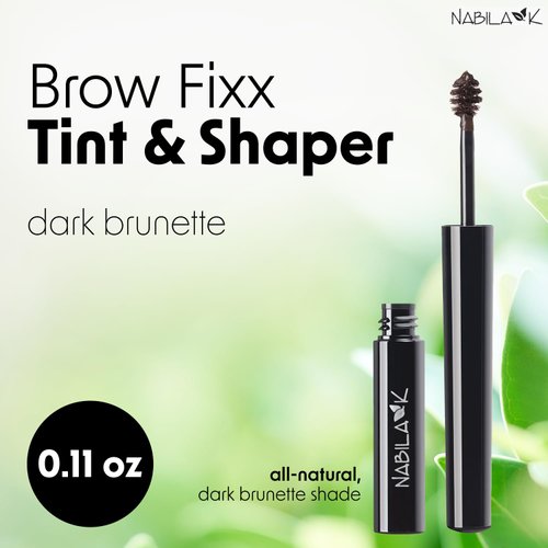 Nabila K - Brow Fixx Tint & Shaper - Eyebrow Gel - Eyebrow Tint - Brow Gel - Brow Tint - Eyebrow Cosmetics - Beauty Products - Makeup - Waterproof - Brush Ball - Travel Size - Dark Brunette - 0.11 oz