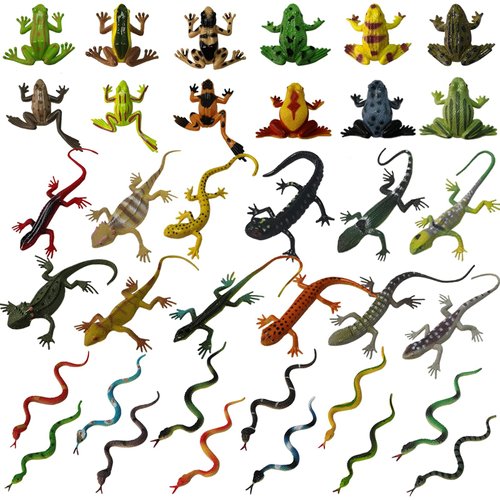 PPXMEEUDC 36 PCS Plastic Reptile Snake Lizards Frog Toys Set for Animal Cognition Birthday Party Favors Kids Prank Toys Classroom Prizes Goodie Bag Halloween Party Decoration
