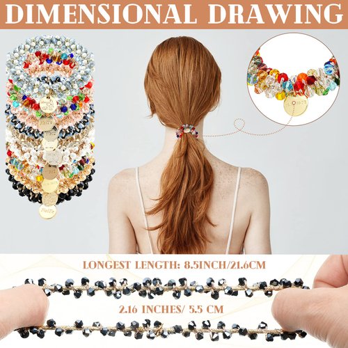 9 Pcs Hair Ties Crystal Elastic Hair Scrunchies Stretchy Hair Accessories Bead Ponytail Holders Boho Hair Elastics Ties Handmade Hair Bands for Women Rubber Bands (Cute Style)