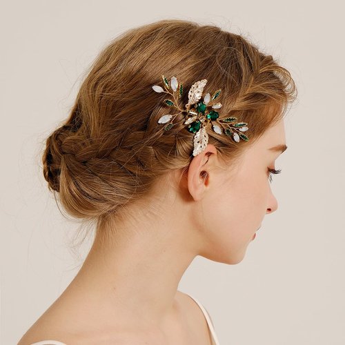 Green Wedding Hair Pieces for Brides Hair Comb for Bride Crystal Bridal Hair Side Comb Rhinestone Hair Accessories for Prom Party (Green-A)