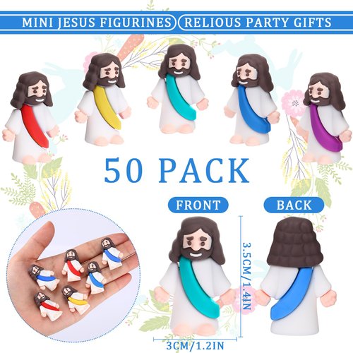 Barydat 100 Pcs Jesus Toys 50 Mini Jesus Figurines Little Jesus Doll 50 Religious Crystal Cross Necklace Plastic Cross Necklace for Easter Eggs Stuffers Sunday School Church Religious Party Supplies