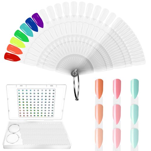 Laza 100 Pcs 3-in-1 Transparent Nail Swatch Sticks Box-packed with Ring and Numbered Stickers Nai...
