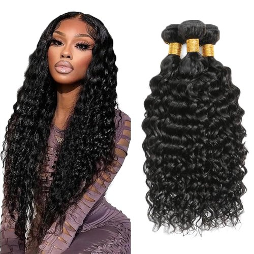 Water Wave Human Hair Bundles Water Wave 3 Bundles 18 20 22 Inch 8A Grade Unprocessed Brazilian Virgin Hair Human Hair Extensions Natural Black Color for Black Women
