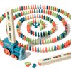 WFOGOC Automatic Domino Train for Kids 200pcs Blocks Montessori Dominos Stacking Toys Christmas or Birthday Gifts for 3 4 5 Year Old Boys Girls Toddler Age 6-8 Game Play (Blue)