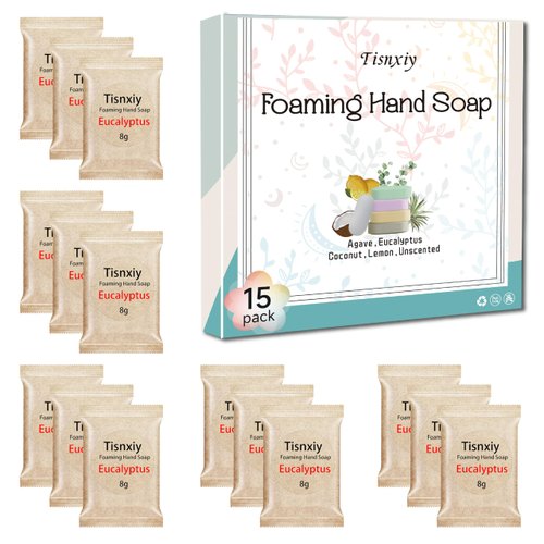 Tisnxiy Foaming Hand Soap Tablet Refills,15 pack Makes 120 fl oz Total (15x 8 fl oz),5 Scent Soap Refills Tablets,Eco Friendly Sustainable Soap Tablets for Hands（Eucalyptus）