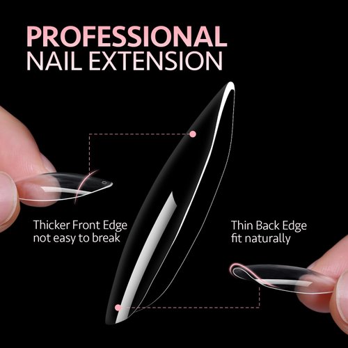 GAOY Medium Almond Nail Tips, 240Pcs Soft Pre-shaped Acrylic Nail Tips, 12 Sizes Clear Full Cover Fake Press on Nails Tips, Nail Extension Tips