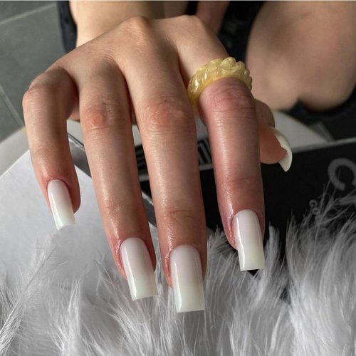 Frosting White Press on Nails Medium Long Square,KXAMELIE Solid Color Coffin Fake Nails Press on Classic Glue on Nails Opaque Acrylic Nails Set White Nails for Women Girls in 24 PCS