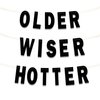Ushinemi Black Older Wiser Hotter, Funny Birthday Banner for Men Women, Glitter Birthday Party Decorations