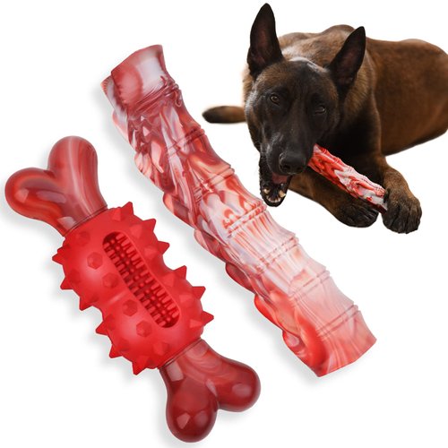 DHR Dog Chew Toys 2pcs, Tough Dog Toys for Aggressive Chewers, Durable Dog Toys, Dog Bones Made with Rubber and Nylon, Nearly Indestructible Dog Toy for Teeth Cleaning