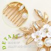 GENBREE Pearl Bride Wedding Hair Comb Gold Leaf Flower Hair Piece Crystal Bridal Hair Accessories for Women