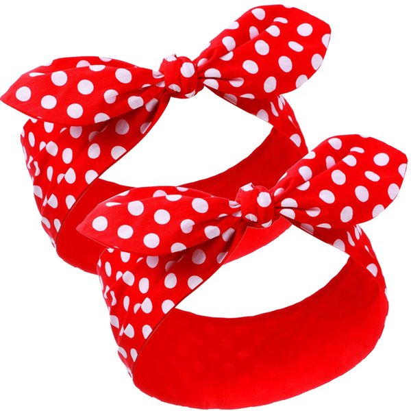 2 Pieces Polka Dot Headband Bandana Headband 50s Costume Hair Accessories Bows Wide Headwrap for Women and Girls (Red,Big Dots)