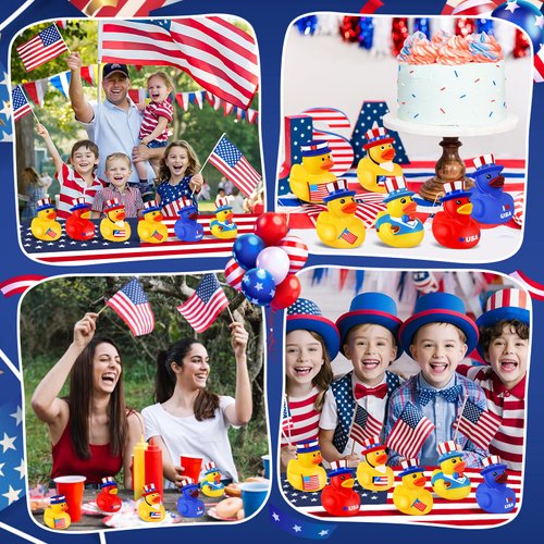 Ouryec 24 Pack Patriotic Rubber Ducks, 4th of July Rubber Ducks Jeep Ducks Bulk, 4th of July Independence Day USA Memorial Day Party Favors, Baby Showers Bath Toys Gifts for Kids(24)