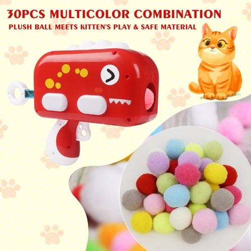 Mewlmart Cat Toys Interactive for Indoor Cats Kitty Toys Cat Toys for Indoor Cats Cat Ball Toy Pom Pom Balls Plush Ball Launcher for Cats Puff Balls Cat Enrichment Toys 30 Plus Balls