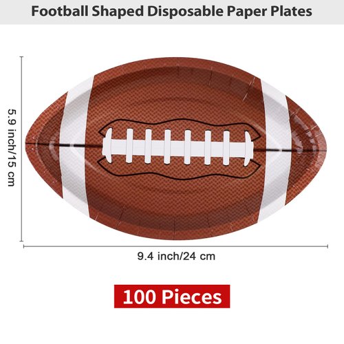ADXCO 100 Pieces Football Shaped Disposable Paper Plates Football Party Plates Football Party Supplies for Football Theme Party Supplies Sports Game Birthday Decoration, 9.4 x 5.9 Inch