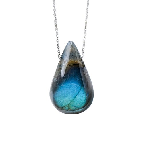 Hodea Crystal Necklace, Gold Irregular Crystal Stone Pendant Natural Czech Crystals Necklace Energy Stone, Healing Natural Gemstone Pendant for Protection and Healing (Teardrop Labradorite)