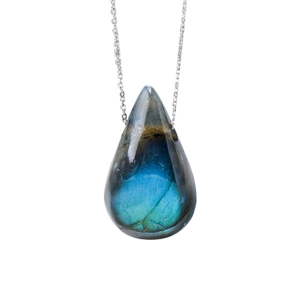 Hodea Crystal Necklace, Gold Irregular Crystal Stone Pendant Natural Czech Crystals Necklace Energy Stone, Healing Natural Gemstone Pendant for Protection and Healing (Teardrop Labradorite)