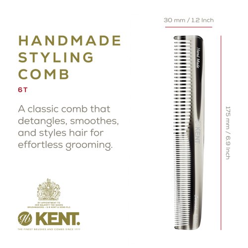 Kent 6TG Fine Tooth Comb and Wide Tooth Hair Comb, Handmade Styling Comb for Hair Care, Barber Combs, Beard Combs For Men, Hair Styling Grooming Hair Combs for Men, Women and Kids