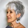 PHOCAS Short Curly Gray Pixie Wigs with Bangs Layered Short Wigs For Women Daliy Cosplay Synthet Short Cut Wigs