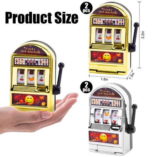 BigOtters Mini Slot Machine Toy, 4PCS Mini Lucky Slot Machine Bank for Creative Festival Birthday Cake Decor Casino Vegas Night Theme Party Decorations