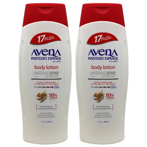 Avena Instituto Español Intense Repair Protection, Body Lotion for Sensitive Skin, Soothes The Skin, Intense Emollient, Soft and Glowing Skin, Dry Skin, 17 Fl Oz Each, 2- Pack, Bottles