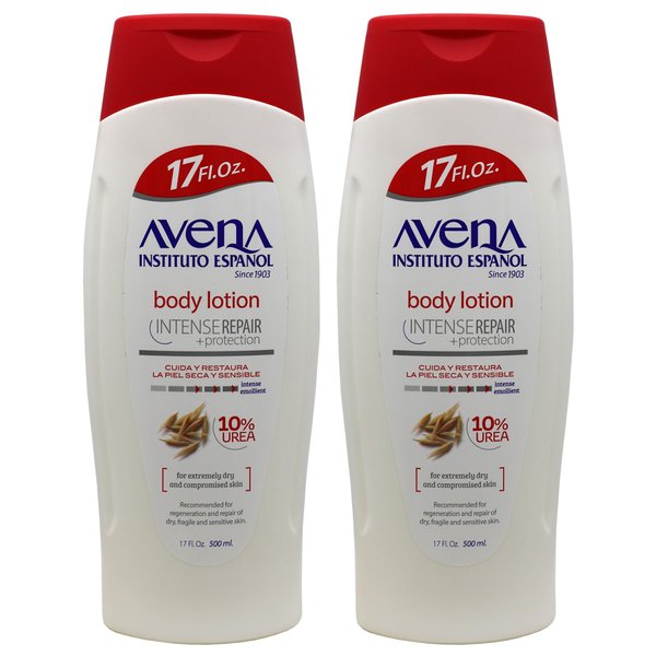Avena Instituto Español Intense Repair Protection, Body Lotion for Sensitive Skin, Soothes The Skin, Intense Emollient, Soft and Glowing Skin, Dry Skin, 17 Fl Oz Each, 2- Pack, Bottles
