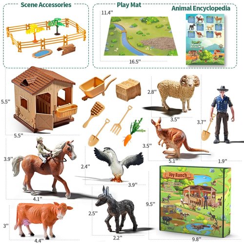 SOUMEL Farm Animal Toys for Toddlers 3-5-7 Kids, 24 Realistic Animal Figures Including 1 Stable and Props, Play Mat, Zoo Toy Animals Figurines, Playset for Boys and Girls Birthday