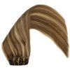 Eufficco Human Hair Lace Clip In Hair Extensions Thick Ends Highlights Piano Color Chocolate Brown/Strawberry Blonde 16inch 100g Remy Hair Extensions Silky Soft Lace Backed Clip On Hair Extensions