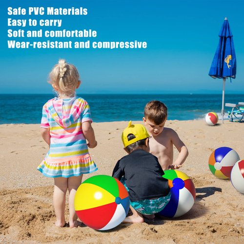 Pijaborg 24 inch Beach Balls Bulk, 3 Pack Beach Balls for Kids, Reusable Inflatable Beach Ball for Summer Beach Outdoor or Indoor