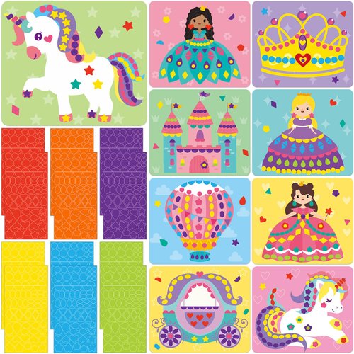 Naozinebi Unicorns & Princesses Foam Sticker Art Craft Kit Geometry Shapes EVA Foam Stickers for Boys Girls Kids DIY Creative Home School Art Class Supplies