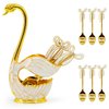 Flylin Coffee Dessert Spoon Set Metal Swan Base Holder Spoon Organizer with 6pcs Ice Cream Spoons Teaspoons Coffee Dessert Flatware (Gold)