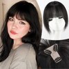 EMMOR 10 Inch Clip in Bangs, 100% Human Hair Bangs Hair Clip with 3 Secure Clips, 360°Cover Top HairPieces with Wispy Fringes for Women enhancing Facial Features(Black)