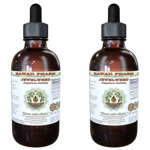 Jewelweed Alcohol-Free Liquid Extract, Jewelweed (Impatiens Pallida) Dried Herb Glycerite Hawaii Pharm Natural Herbal Supplement 2x4 oz