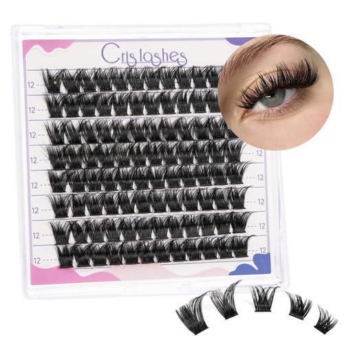Crislashes Lash Clusters DIY Eyelash Extensions, 96pcs Eyelash Clusters 12mm Wispy Cluster Lashes D Curl, Soft Eye Lash Clusters Reusable Individual Lashes for Self Application (Wispy01-12)
